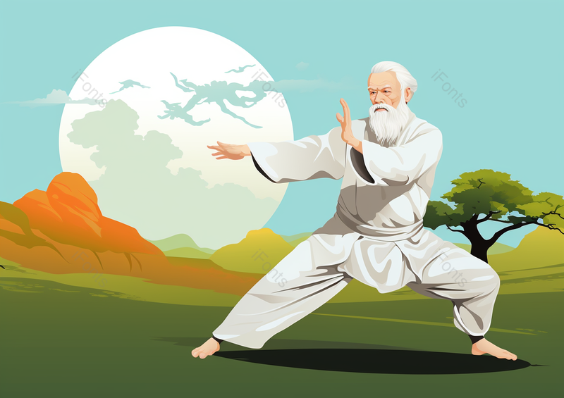 打太极的老人手绘插画户外绿色及健康,插画/手绘图,插画/手绘图库,插画/手绘图下载,插画/手绘